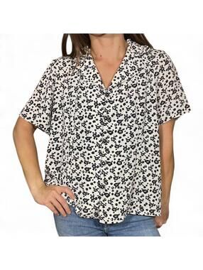 Dark Navy and White Floral Button Up